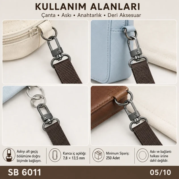 2 cm Kilitli Yaylı Döner Papağan Kanca Zamak Metal SB 6011 - Çanta ve tekstil aksesuarları için güvenli bağlantı