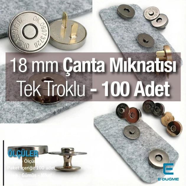 Çanta Mıknatısı 18 mm Tek Taraf Troklu - Mıknatıslı Çanta ÇıtÇıtı Plus Kalite SB 10132