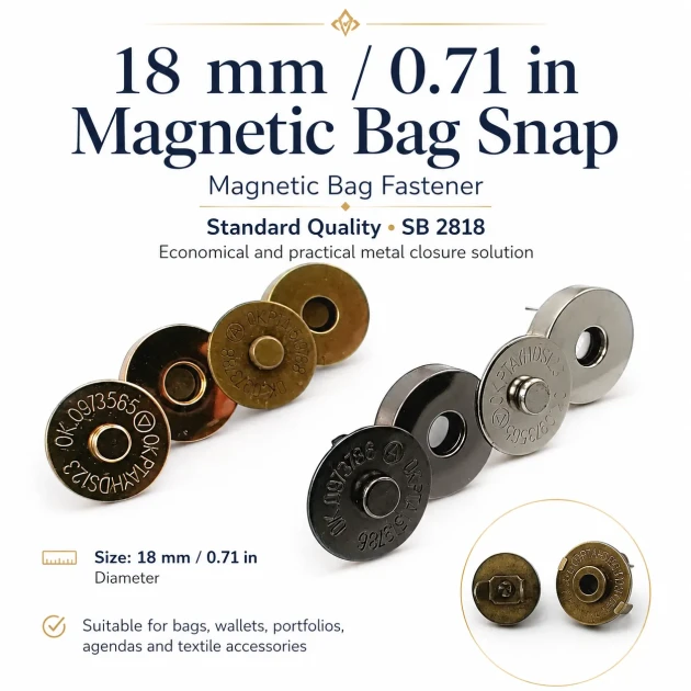18 mm Standard Quality Magnetic Bag Snap Closure SB 2818 - Durable metal snap for bags, wallets, and DIY projects