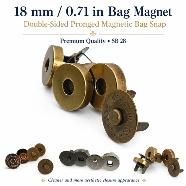 18 mm Double-Prong Magnetic Bag Snap Closure SB 2824 for secure and stylish bag fastening