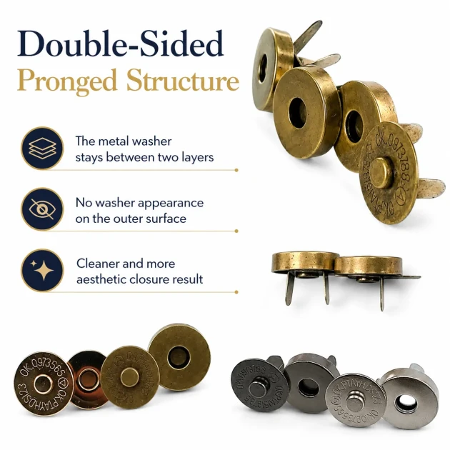 18 mm Double-Prong Magnetic Bag Snap Closure SB 2824 for secure and stylish bag fastening