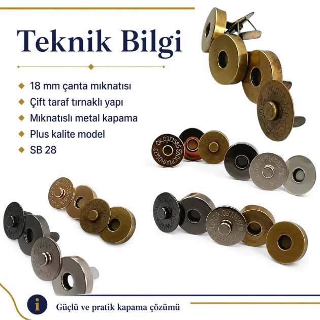 18 mm Double-Prong Magnetic Bag Snap Closure SB 2824 for secure and stylish bag fastening