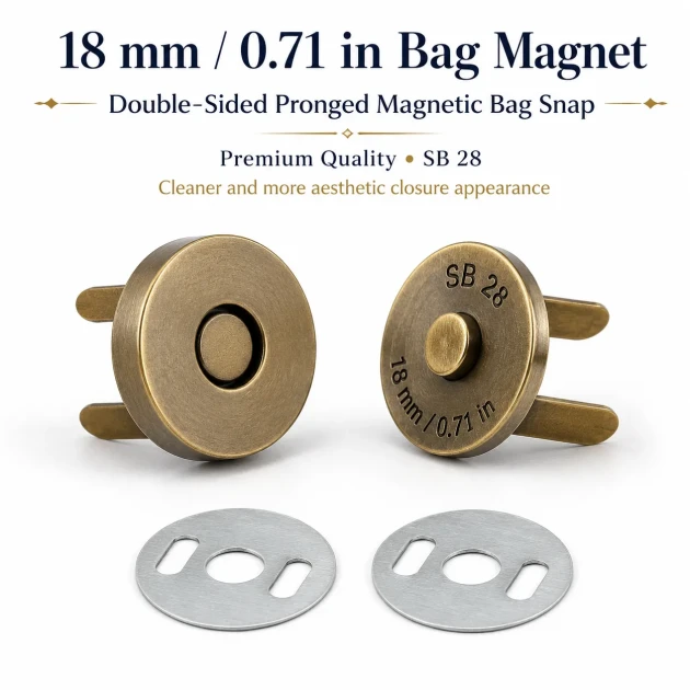 18 mm Double-Prong Magnetic Bag Snap Closure SB 2824 for secure and stylish bag fastening
