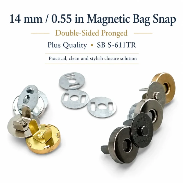 14 mm Mıknatıslı Çanta Çıtçıtı - Çift Taraf Tırnaklı - Plus Kalite SB S-611TR