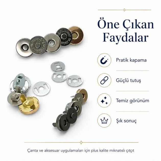 14 mm Mıknatıslı Çanta Çıtçıtı - Çift Taraf Tırnaklı - Plus Kalite SB S-611TR