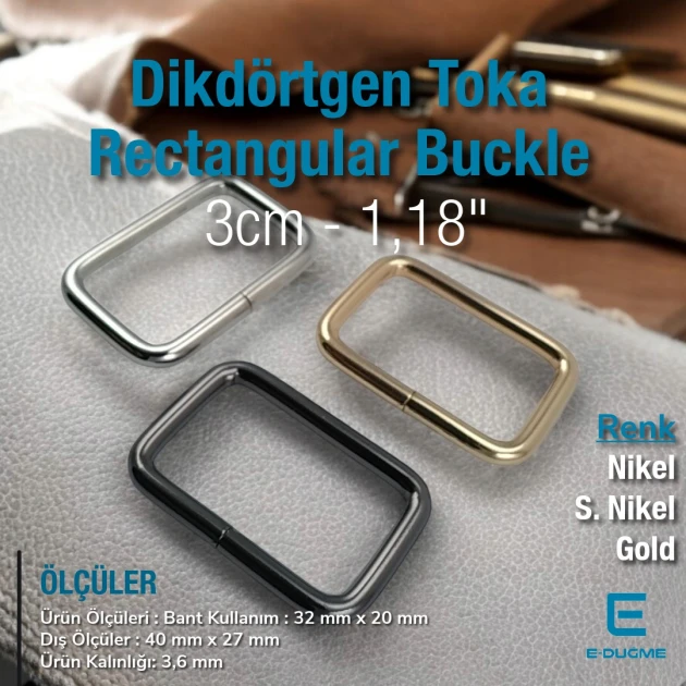 3 cm Rectangular Buckle - Frame Buckle Special Metal Coating S 1220