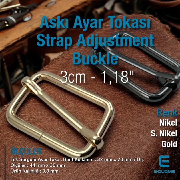 3 cm Askı Ayar Tokası Tek Sürgülü Özel Metal Kaplama S 1272