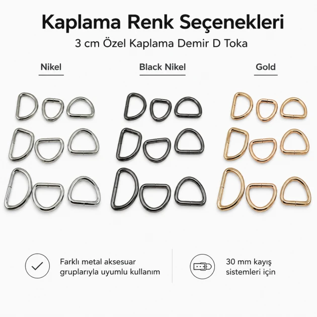 3 cm / 30 mm / 1.18 in Special Coated Iron D Ring Buckle for bags and textile accessories