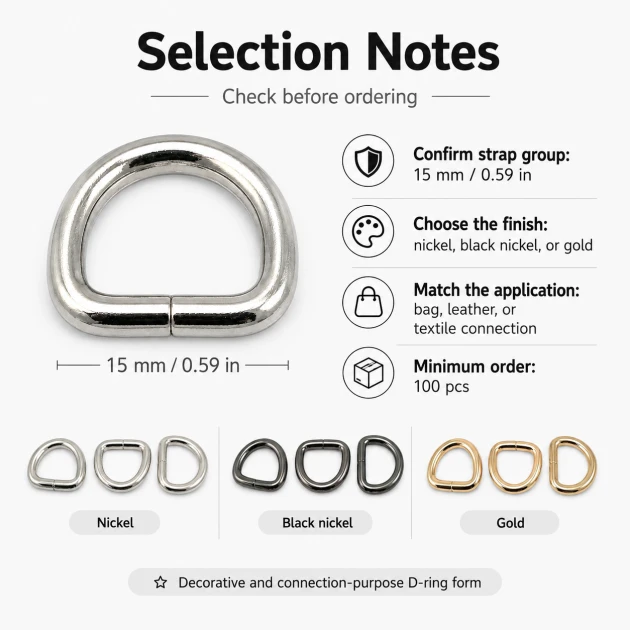 1.5 cm / 15 mm / 0.59 in Special Coated Iron D Ring Buckle S 3544 for bag straps and textile applications