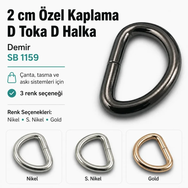 2 cm Özel Kaplama D Toka D Halka Demir SB 1159, 25 mm kayış ve askı sistemleri için ideal metal bağlantı halkası