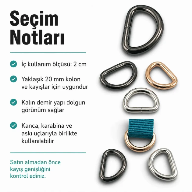2 cm Özel Kaplama D Toka D Halka Demir SB 1159, 25 mm kayış ve askı sistemleri için ideal metal bağlantı halkası