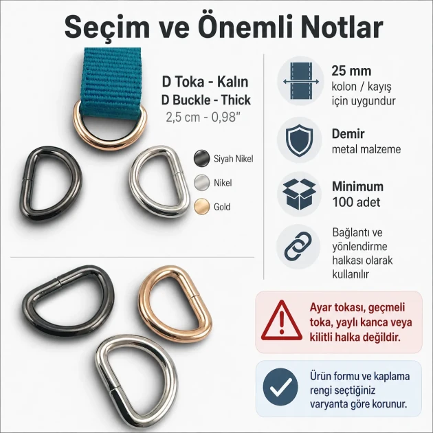 2.5 cm / 25 mm / 0.98 in Special Coated Iron D Ring for bags and accessories