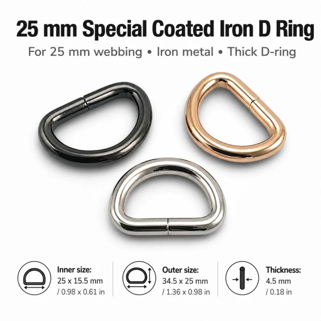 2.5 cm / 25 mm / 0.98 in Special Coated Iron D Ring for bags and accessories