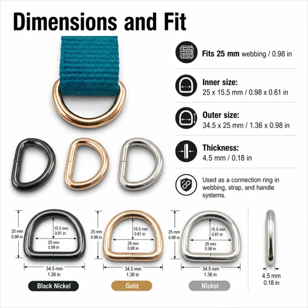 2.5 cm / 25 mm / 0.98 in Special Coated Iron D Ring for bags and accessories