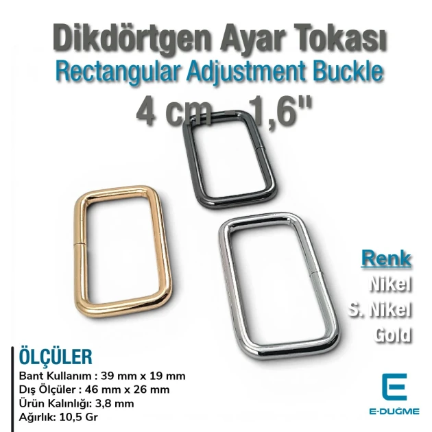 4 cm 1.6" Rectangular Buckle - Frame Buckle Special Metal Plating SB 1223