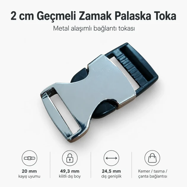 Bandolier Buckle 2 cm / 0.78 in Snap-On Zamak Buckle for Belts and Accessories
