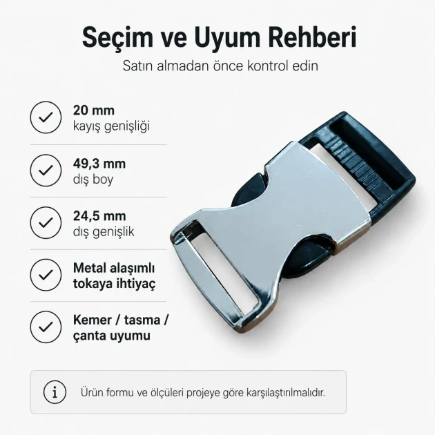 Bandolier Buckle 2 cm / 0.78 in Snap-On Zamak Buckle for Belts and Accessories