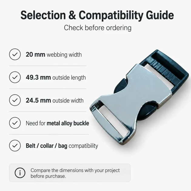 Bandolier Buckle 2 cm / 0.78 in Snap-On Zamak Buckle for Belts and Accessories