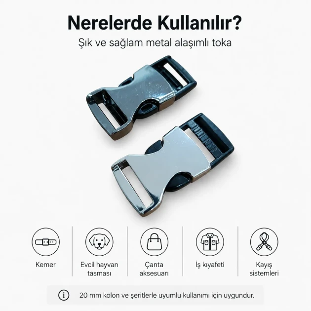 Bandolier Buckle 2 cm / 0.78 in Snap-On Zamak Buckle for Belts and Accessories