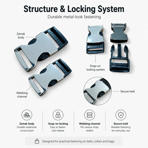Bandolier Buckle 2 cm / 0.78 in Snap-On Zamak Buckle for Belts and Accessories