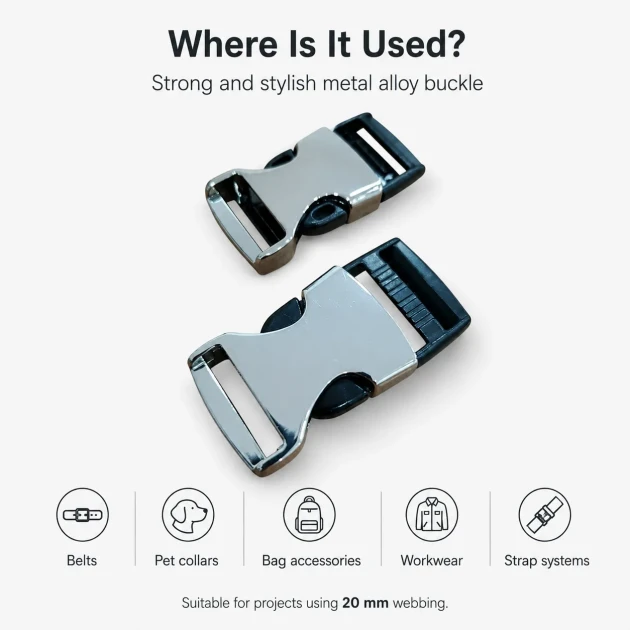 Bandolier Buckle 2 cm / 0.78 in Snap-On Zamak Buckle for Belts and Accessories