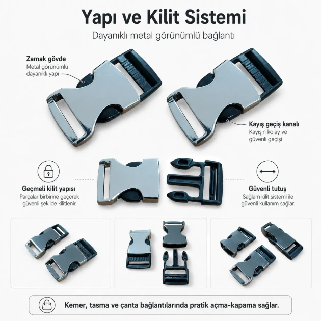 Bandolier Buckle 2 cm / 0.78 in Snap-On Zamak Buckle for Belts and Accessories