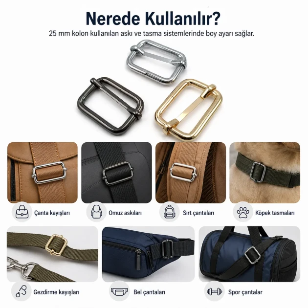2.5 cm / 25 mm / 0.98 in Single Slide Metal Strap Adjuster Buckle SB 1261 for bag and accessory applications