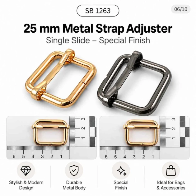 2,5 cm Metal Askı Ayar Tokası Tek Sürgülü Özel Kaplama, çanta ve kemer ayarlama için ideal