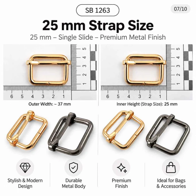 2,5 cm Metal Askı Ayar Tokası Tek Sürgülü Özel Kaplama, çanta ve kemer ayarlama için ideal