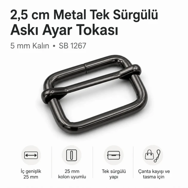 2.5 cm / 25 mm / 0.98 in Single Slide Metal Strap Adjuster Buckle for adjustable straps and webbing