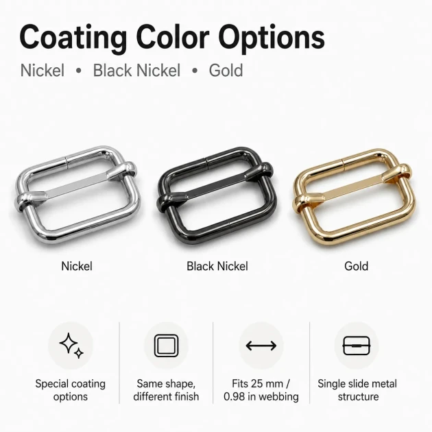 2.5 cm / 25 mm / 0.98 in Single Slide Metal Strap Adjuster Buckle for adjustable straps and webbing