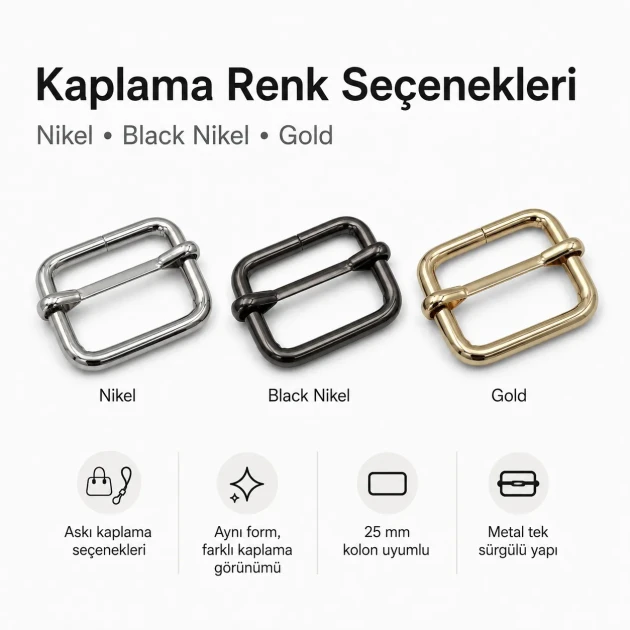 2.5 cm / 25 mm / 0.98 in Single Slide Metal Strap Adjuster Buckle for adjustable straps and webbing
