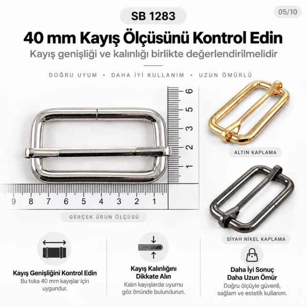 40 mm Heavy Metal Strap Adjuster Single Slide Buckle made of high-strength zamak metal, ideal for bag and backpack strap