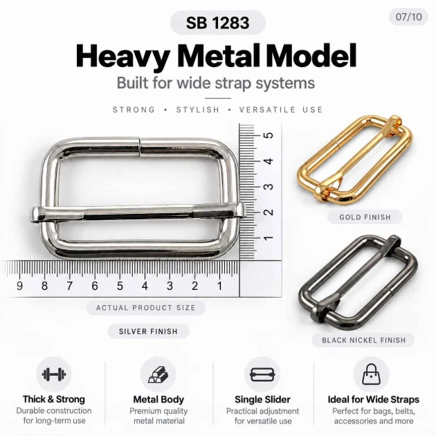 40 mm Heavy Metal Strap Adjuster Single Slide Buckle made of high-strength zamak metal, ideal for bag and backpack strap