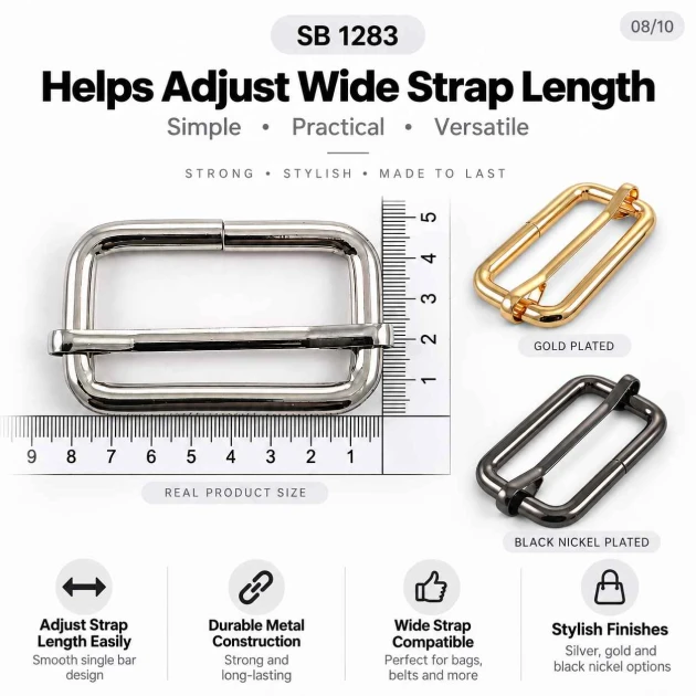 40 mm Heavy Metal Strap Adjuster Single Slide Buckle made of high-strength zamak metal, ideal for bag and backpack strap