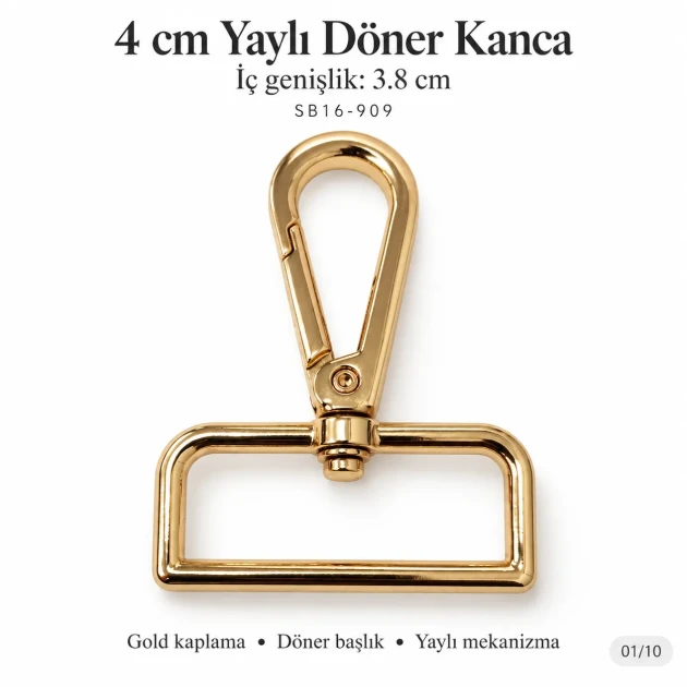 4 cm gold swivel snap hook SB 16909, 38 mm inner strap opening