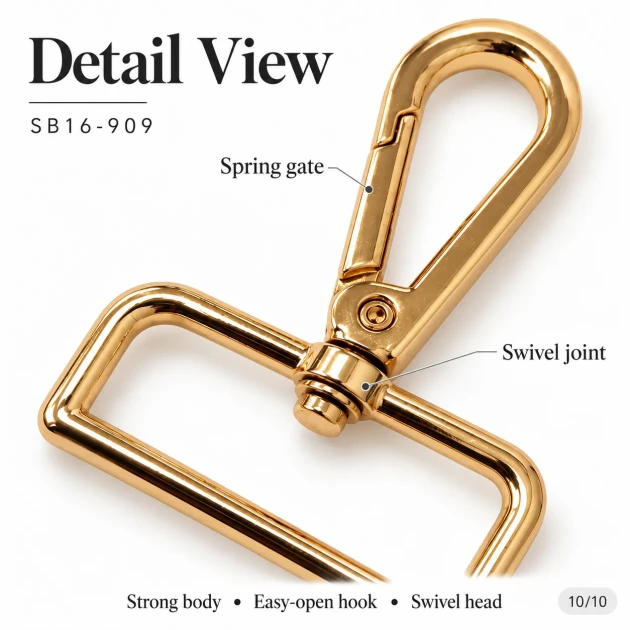 4 cm gold swivel snap hook SB 16909, 38 mm inner strap opening