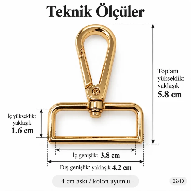 4 cm gold swivel snap hook SB 16909, 38 mm inner strap opening