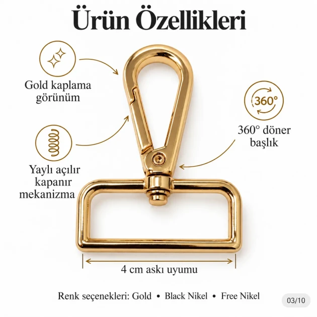 4 cm gold swivel snap hook SB 16909, 38 mm inner strap opening