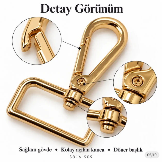 4 cm gold swivel snap hook SB 16909, 38 mm inner strap opening