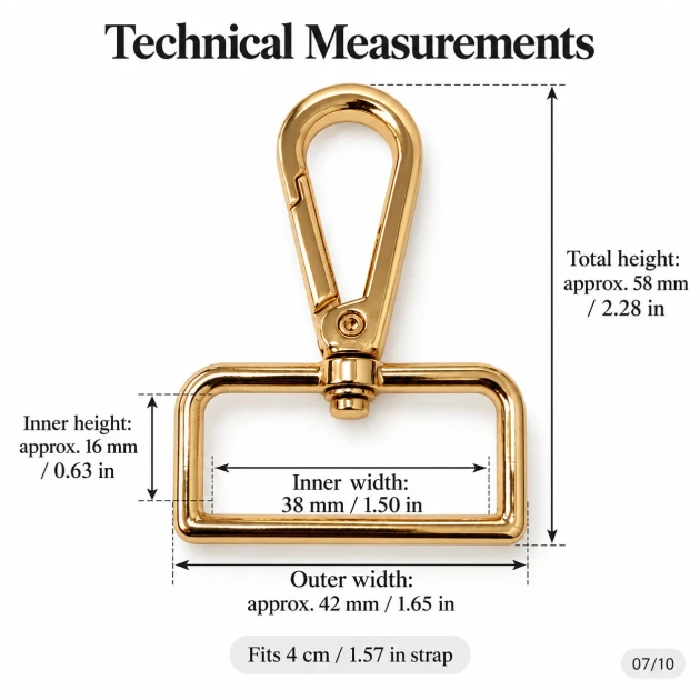 4 cm gold swivel snap hook SB 16909, 38 mm inner strap opening