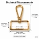 4 cm gold swivel snap hook SB 16909, 38 mm inner strap opening