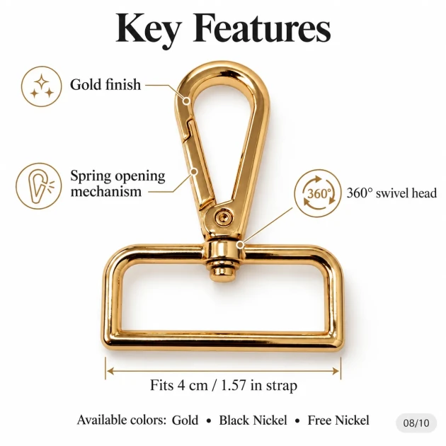 4 cm gold swivel snap hook SB 16909, 38 mm inner strap opening