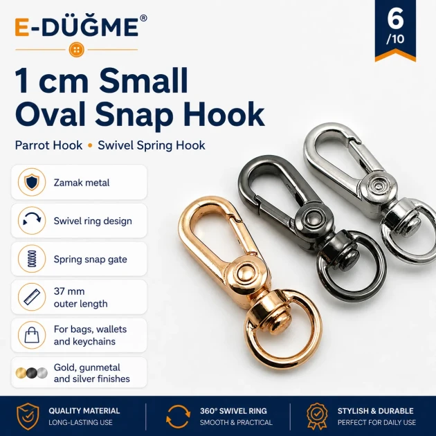 1 cm Small Almond Swivel Snap Hook, Spring Lobster Hook SB 17017 - Metal accessory for bags, crafts, and more