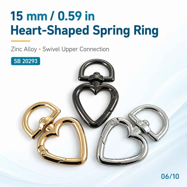 15 mm Heart-Shaped Spring Ring in Zinc Alloy for Bag Hardware SB 20293