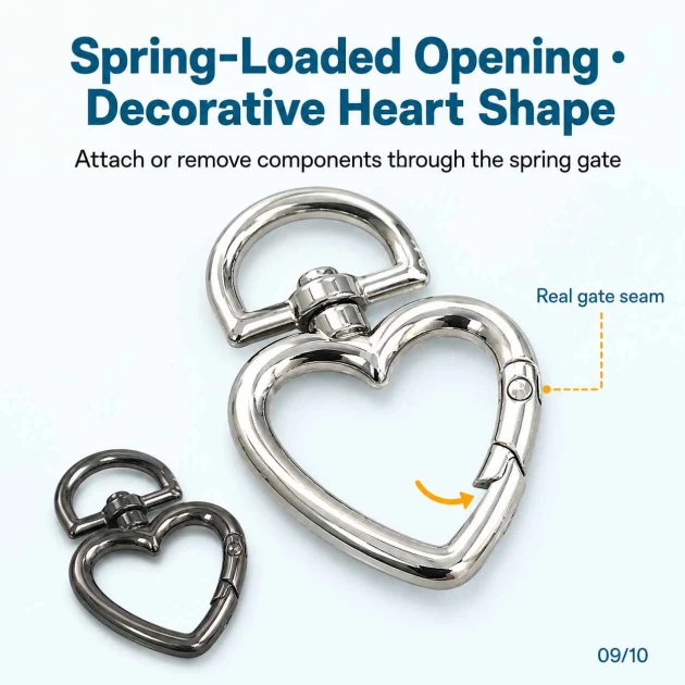 15 mm Heart-Shaped Spring Ring in Zinc Alloy for Bag Hardware SB 20293