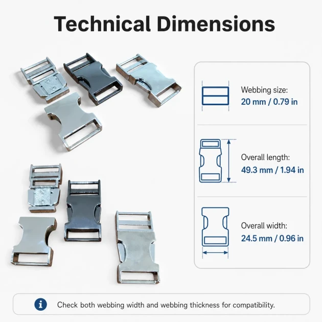 2 cm / 0.79 in Slide-On Zamak Palaska Buckle for belts, uniforms, and accessories