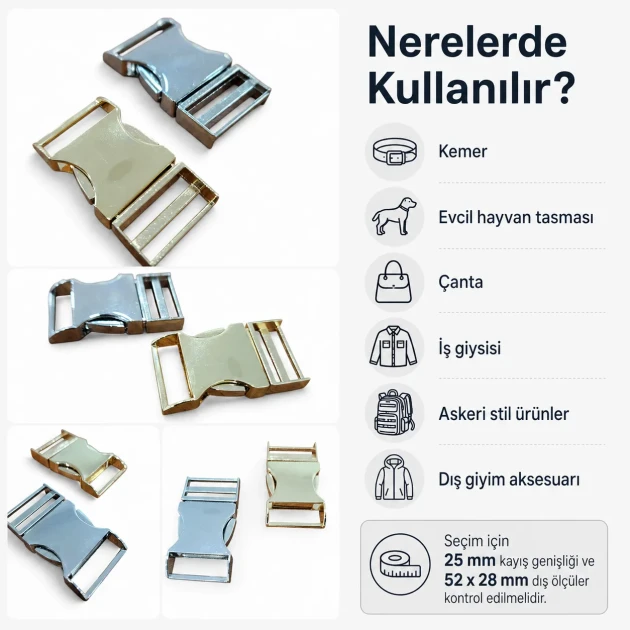 Palaska Tokası 2,5 cm Geçmeli Zamak Toka, metal alaşım, güvenli bağlantı çözümü, kemer ve iş giysileri için ideal