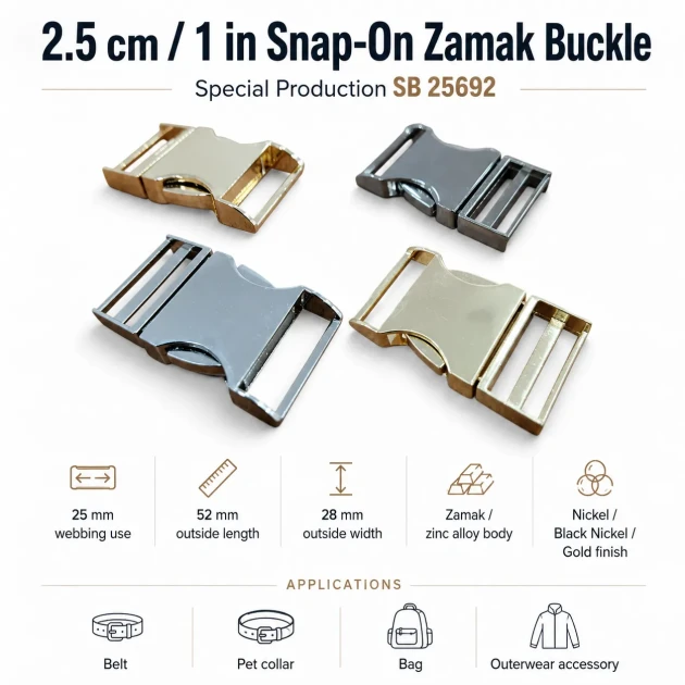 Palaska Tokası 2,5 cm Geçmeli Zamak Toka, metal alaşım, güvenli bağlantı çözümü, kemer ve iş giysileri için ideal