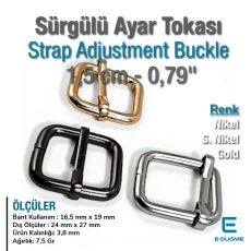 Metal Strap Adjustment Buckle 1.5 cm 0.59" Wide, Single Slide Special Plating SB 5852